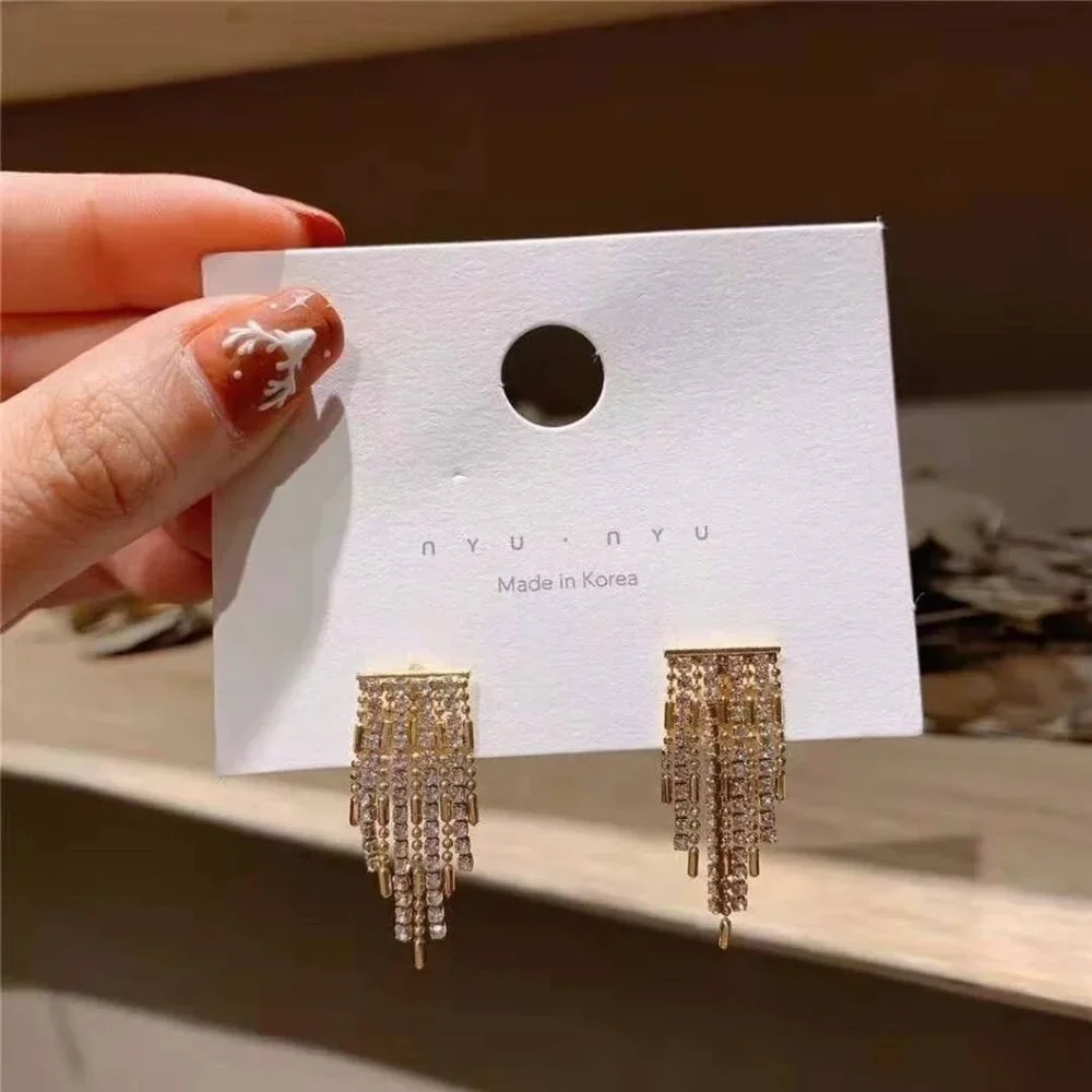 Eisa Curtain Of Dream‎ Zircon Dangle Earrings Gold Tone Fashion Jewelry